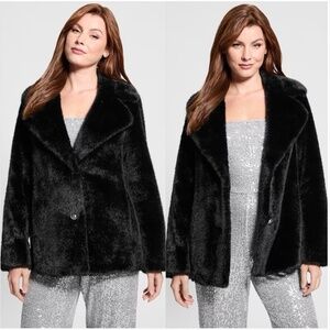 GUESS Women's Filomena Faux-Fur Jacket Black Cozy Medium
